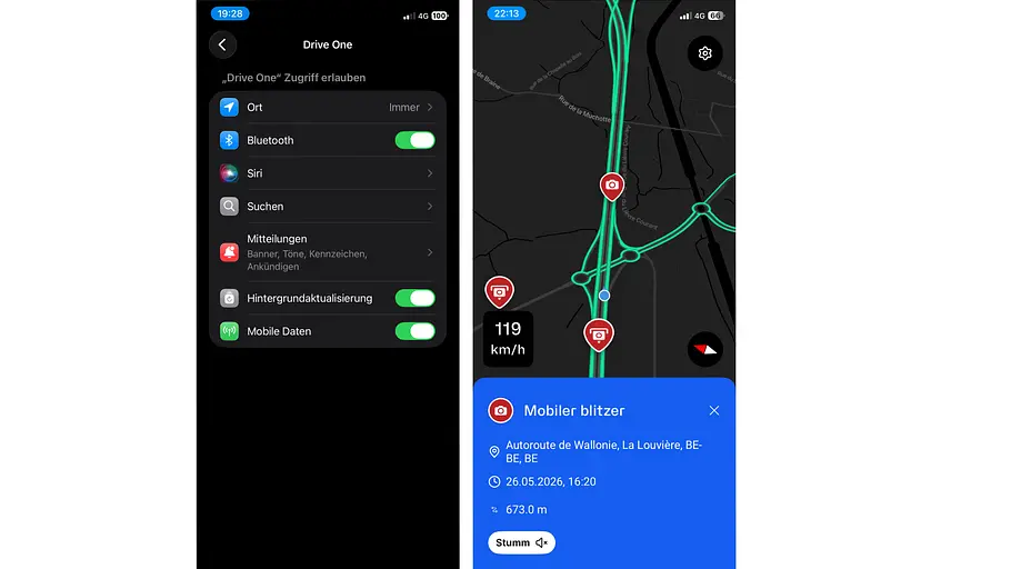 Screenshot der App zum Einrichten des Blitzerwarners von Needit.