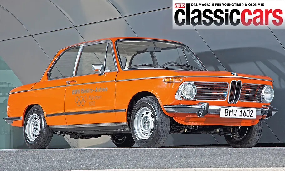 BMW 1602 Elektro Der BMW 1602 Elektro stehend von schräg vorne