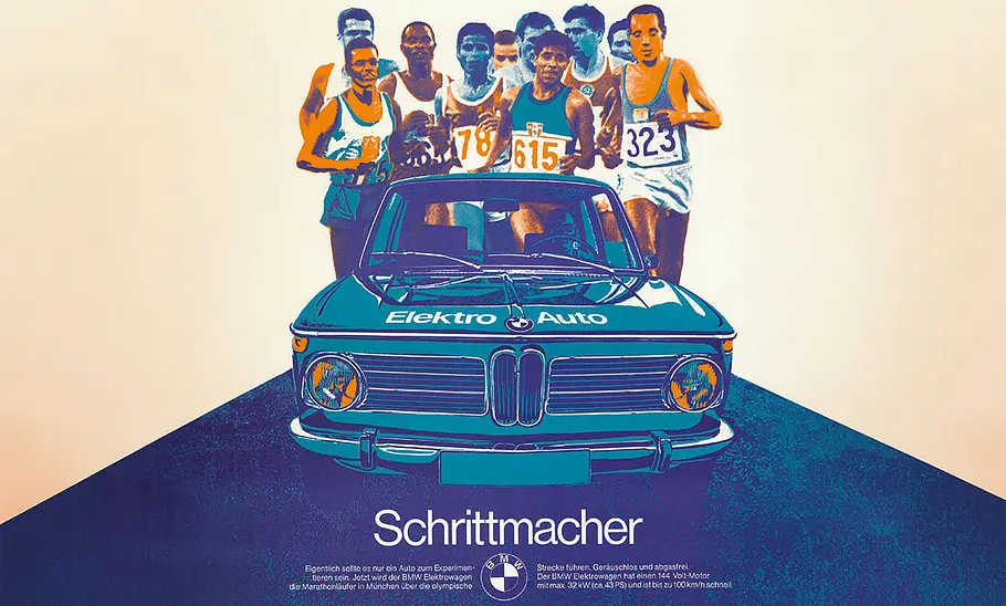 Eine Werbung mit dem BMW 1602 Elektro