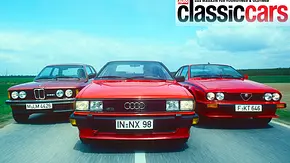 Der BMW 323i/Audi GT 5E/Alfa GTV 2.0 fahrend von vorne fotografiert. - Foto: AZ-Archiv Der BMW 323i/Audi GT 5E/Alfa GTV 2.0 fahrend von vorne fotografiert. - Foto: AZ-Archiv