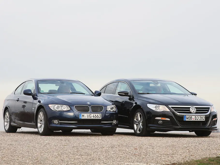 BMW 330i xDrive Coupé und VW Passat CC 3.6 V6 4Motion mit guter Lenkung