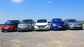 BMW i3s/Kia Soul EV/Nissan Leaf/Opel Ampera-e/VW e-Golf - Foto: Daniela Loof BMW i3s/Kia Soul EV/Nissan Leaf/Opel Ampera-e/VW e-Golf - Foto: Daniela Loof