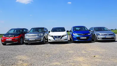 BMW i3s/Kia Soul EV/Nissan Leaf/Opel Ampera-e/VW e-Golf - Foto: Daniela Loof
