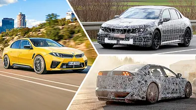 Eine Collage zeigt den BMW i3 M als Rendering, Erlkönig und Studie. - Foto: Avarvarii, SH Proshots, BMW / Collage: AUTO ZEITUNG