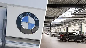 Eine Collage von einem BMW-Schild sowie einer Werkstatt. - Foto: BMW/Imago/Montage: AUTO ZEITUNG Eine Collage von einem BMW-Schild sowie einer Werkstatt. - Foto: BMW/Imago/Montage: AUTO ZEITUNG