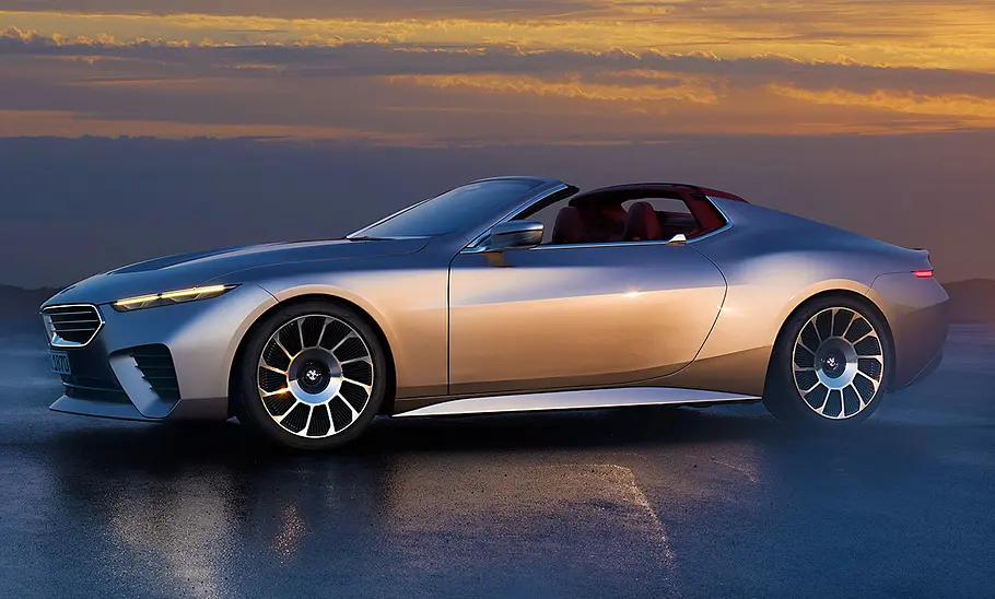 Das Der BMW Skytop Concept (2024) statisch schräg von der Seite fotografiert.