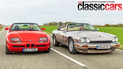 BMW Z1 und Jaguar XJS Cabrio fahrend von vorne - Foto: Frank Ratering