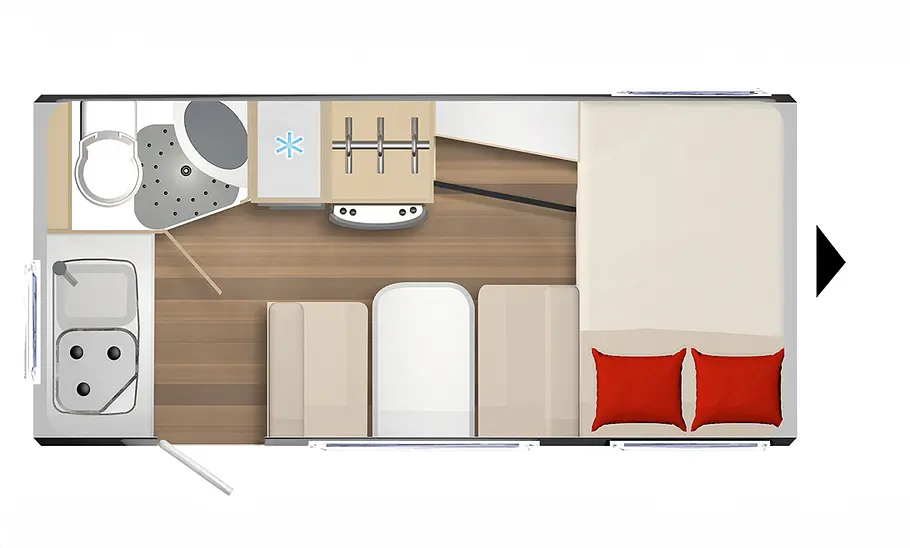 Bürstner Premio Life 425 TS (2024) Das Bild zeigt die Grundrisszeichnung des Premio Life 425 TS (2024).