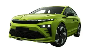 Der Skoda Enyaq steht vor weißem Hintergrund, von vorne links abgebildet. - Foto: Skoda