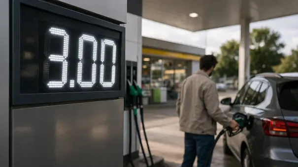 Eine Tankstelle mit einer anzeige, im Hintergrund tankt ein Mann sein Auto. - Foto: AUTO ZEITUNG/ KI-generiert