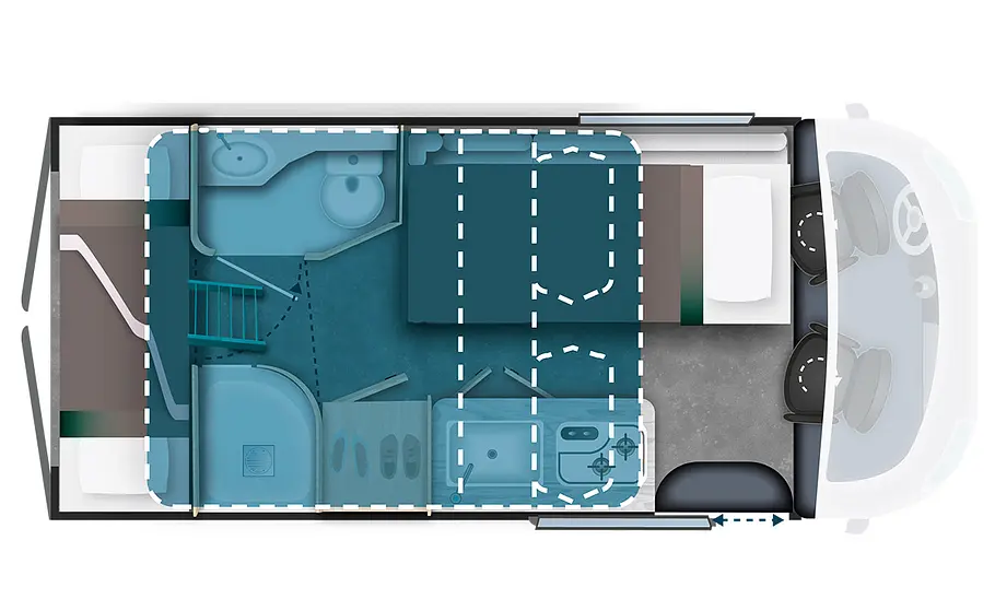 Die Skizze zeigt den Grundriss des Chausson F&S (2025) im Nachtmodus.