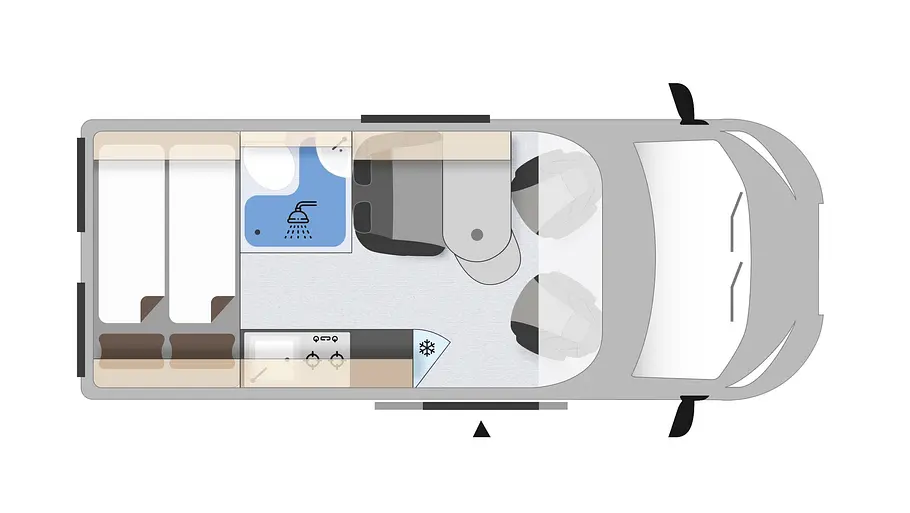 Clever Vans Drive 540 Die Zeichnung zeigt den Grundriss des Clever Vans Drive 540.