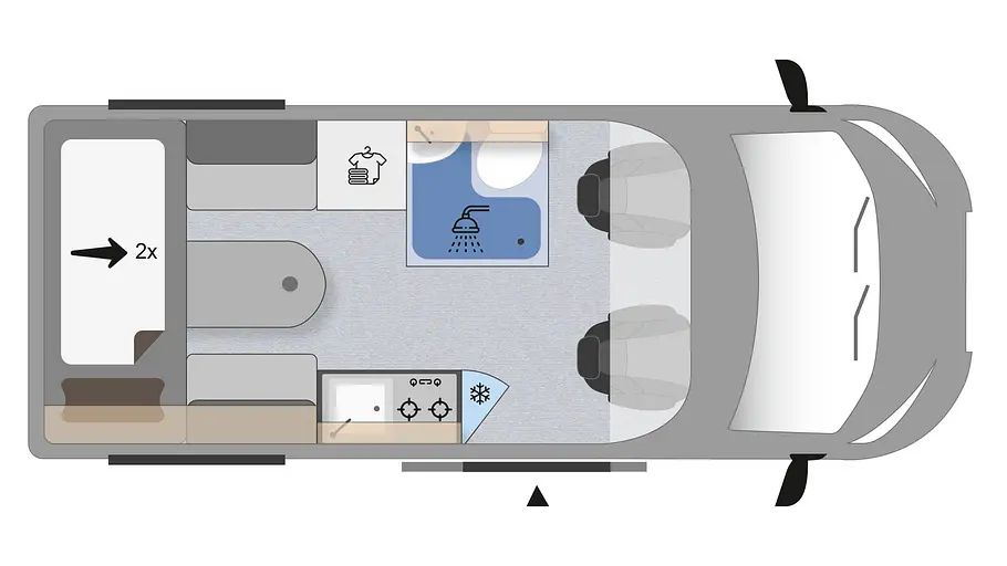 Clever Vans Duo 540 Die Grundrisszeichnung des Clever Vans Duo 540.