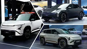 Der Kia EV3, EV4 und EV5 GT werden schräg von vorne in einer Collage gezeigt. - Foto: Kia