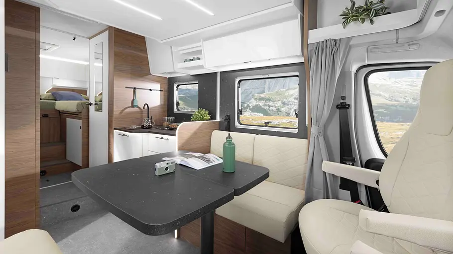 Corigon-Teilintegrierte Modelljahr 2027 Der Wohnraum des Corigon T750LS.