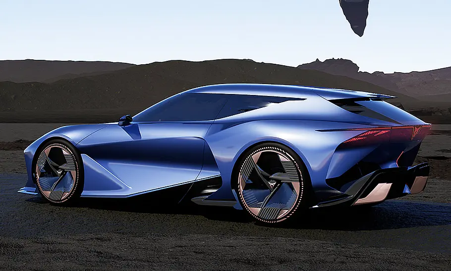 Cupra Dark Rebel (2023) Der Cupra Dark Rebel (2023) stehend von schräg hinten.