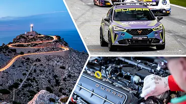 Cap de Formentor auf Mallorca; Cupra Formentor als DTM-Safety Car; Motor des Cupra Formentor VZ5 - Foto: Getty Images (links); Cupra; Montage: AUTO ZEITUNG