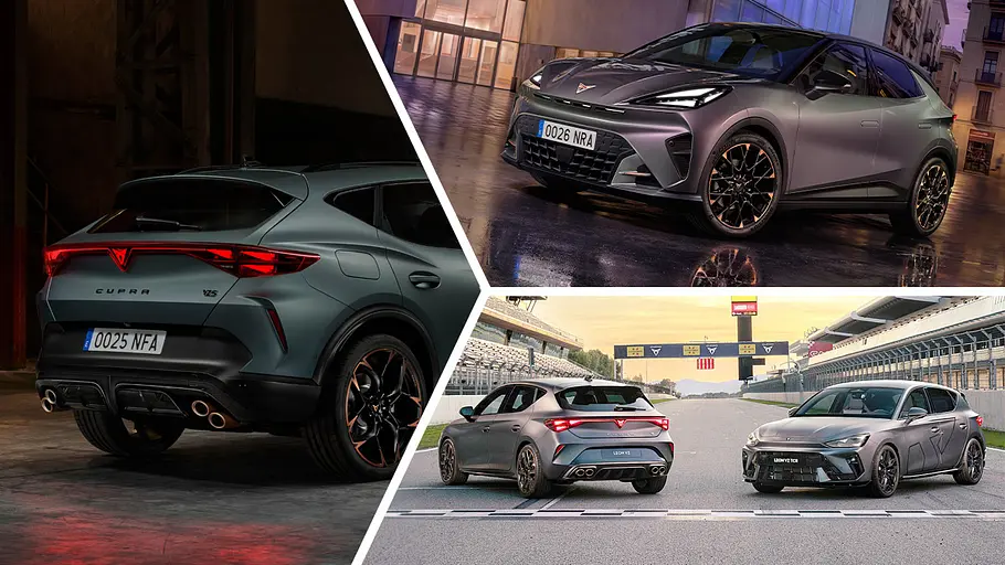 Eine Collage zeigt mehrere Cupra-Modelle.
