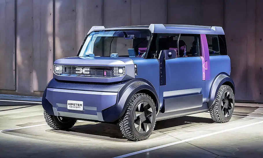 Blick von schräg vorne auf das Dacia Hipster Concept (2025).