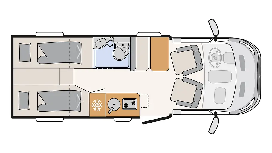 Dethleffs Globebus Go T45 Die Grundrisszeichnung des Dethleffs Globebus Go T45.