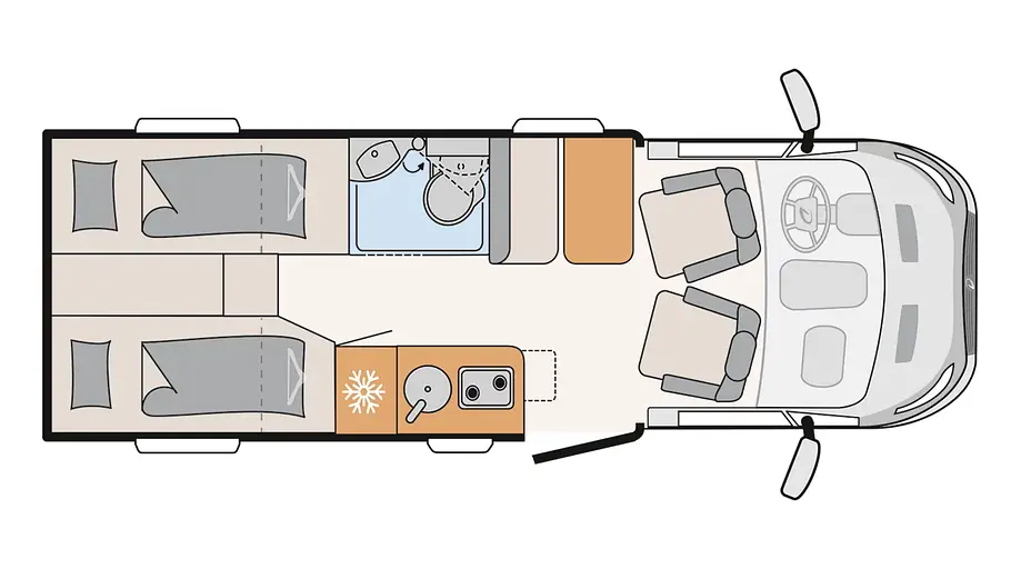 Die Grundrisszeichnung des Dethleffs Globebus Go T45.