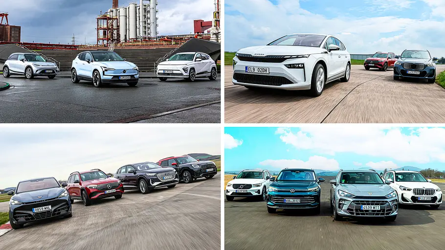 Die besten Kompakt-SUV im Ranking Eine Collage zeigt vier Fotos mit jeweils mehreren Kompakt-SUV.