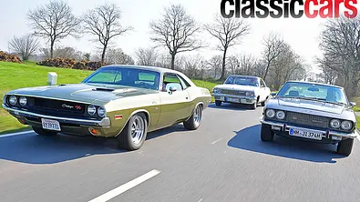 Dodge Challenger/Opel Diplomat Coupé/Jensen Interceptor fahrend von schräg vorne fotografiert. - Foto: Zbigniew Mazar