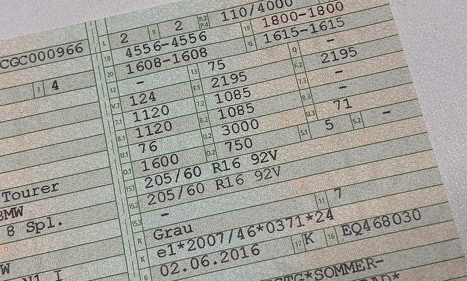 Stützlast; Zulassungsbescheiniung Teil 1, Auszug einer Seite