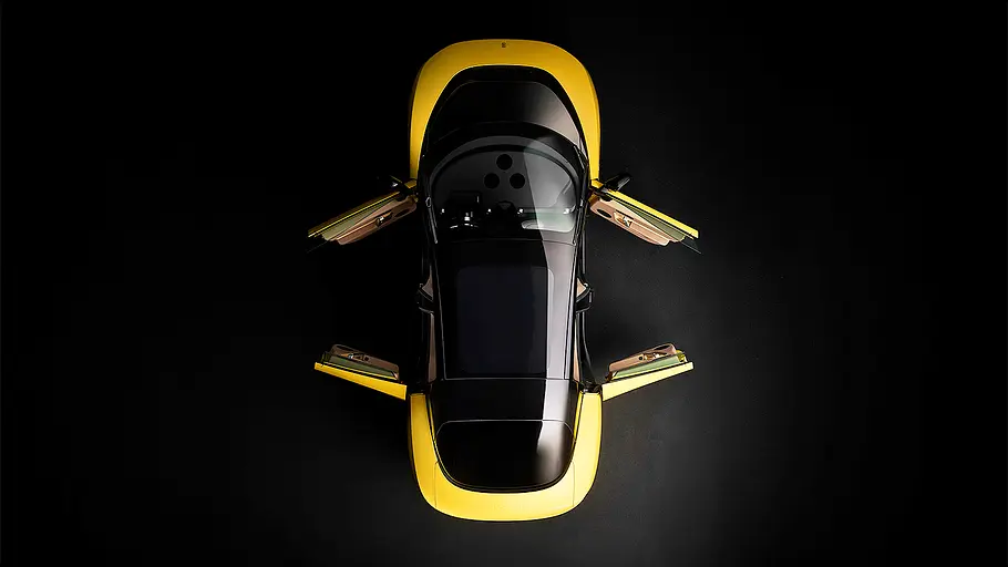 Ferrari Luce (2026) Blick von oben auf den Ferrari Luce (2026) mit geöffneten Türen.