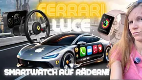 KI-Generierte Grafik zeigt fiktives Ferrari Modell mit Smartwatch und Apple Logo. - Foto: AUTO ZEITUNG KI-Generierte Grafik zeigt fiktives Ferrari Modell mit Smartwatch und Apple Logo. - Foto: AUTO ZEITUNG