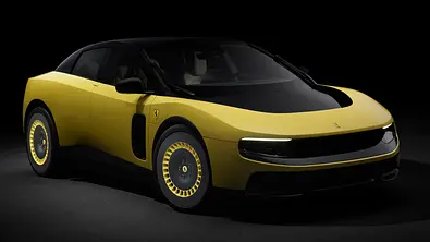 Gelber Ferrari Luce auf schwarzem Hintergrund. - Foto: AUTO ZEITUNG
