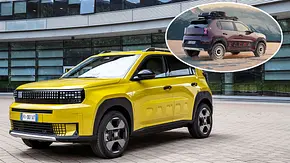 Der Fiat Grande Panda stehend von schräg hinten fotografiert, eingeklinkt die 4x4-Studie von schräg hinten. - Foto: Fiat/Collage: AUTO ZEITUNG