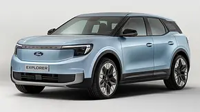 Der Ford Explorer Elektro (2024) statisch von schräg vorne. - Foto: Ford
