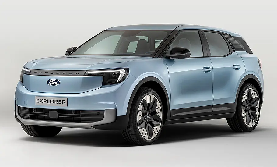 Der Ford Explorer Elektro (2024) statisch von schräg vorne.