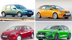 Drei Ford Focus (1998-2025) in einer Collage zusammengefasst. - Foto: Ford/Collage: AUTO ZEITUNG