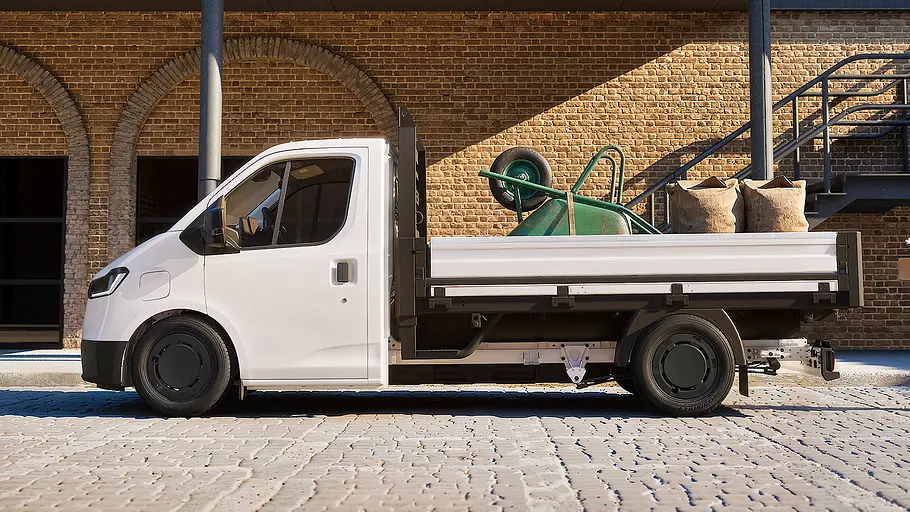 Ford Transit City (2026) Blick von der Seite auf den Ford Transit City (2026).