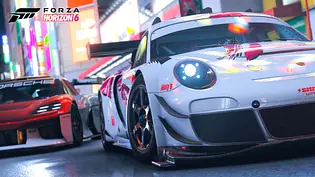 Zwei Porsche vor Neonlichtern in Forza Horizon 6 - Foto: Playground Games