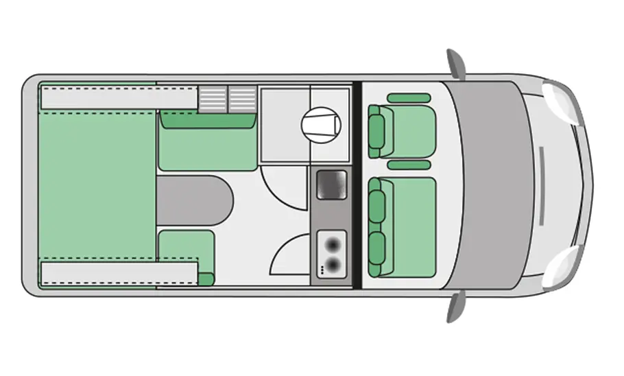 Das Bild zeigt die Grundrisszeichnung des Freedo RV 541 HT (2025).
