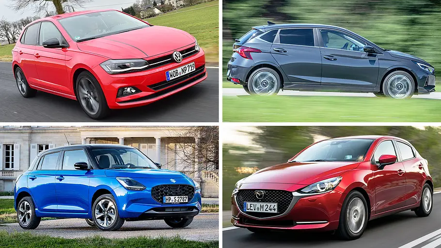 Eine Collage mit vier Kleinwagen.