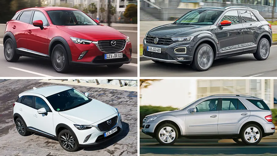 Eine Collage aus vier SUV.