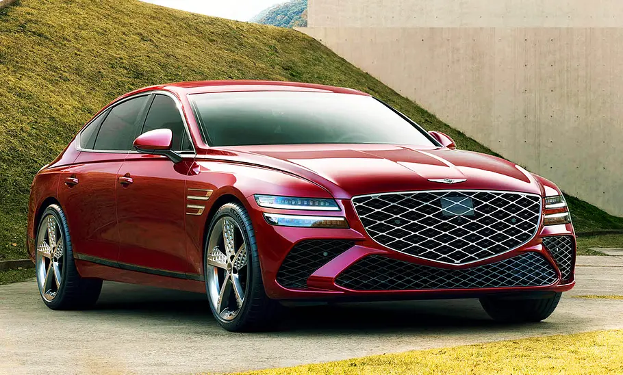 Genesis G80 Facelift (2024) Blick von schräg vorne auf den Genesis G80 Facelift (2024).