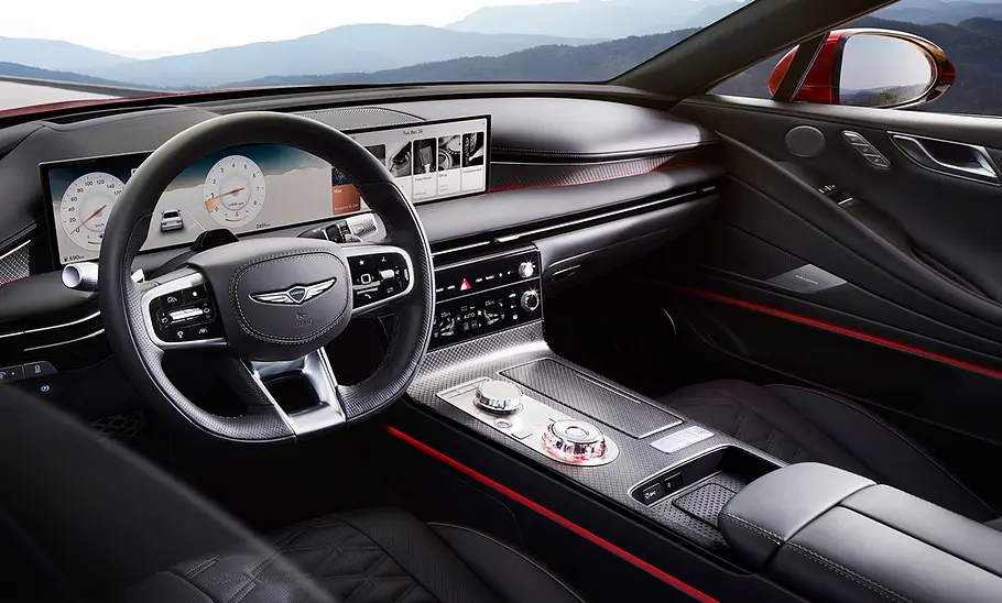 Genesis G80 Facelift (2024) Blick auf die Armaturen im Innenraum des Genesis G80 Facelift (2024).
