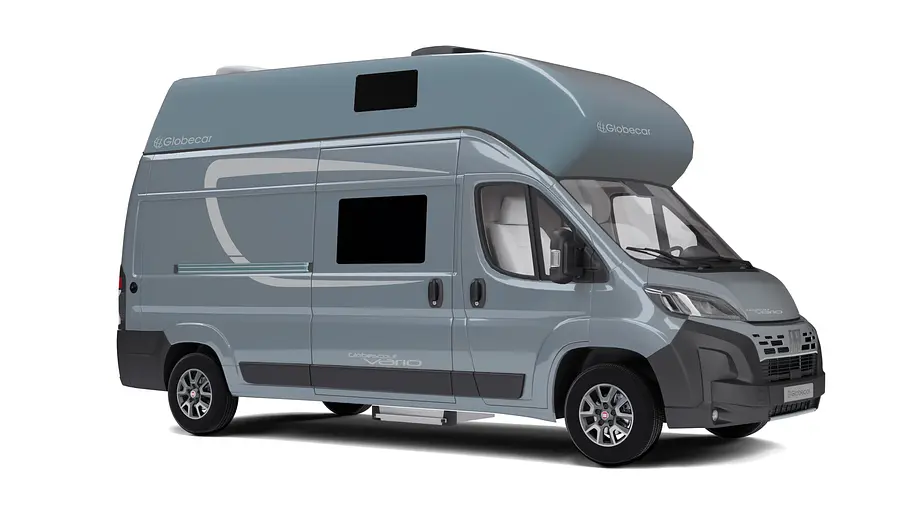 Der Globecar Globescout Vario statisch von schräg vorne rechts vor weißem Hintergrund.