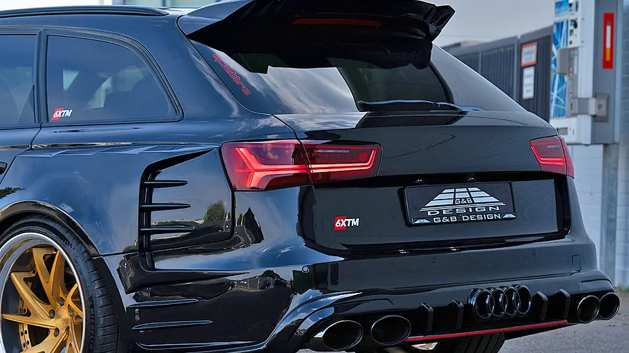 Detailfoto vom Audi RS 6 Avant von G&B Design mit Fokus auf die hintere Kotflügelverbreiterung.