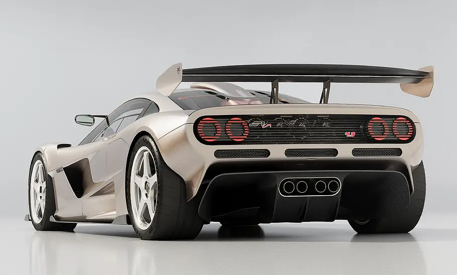 Blick von schräg hinten auf den Supersportler Gordon Murray S1 LM (2025).