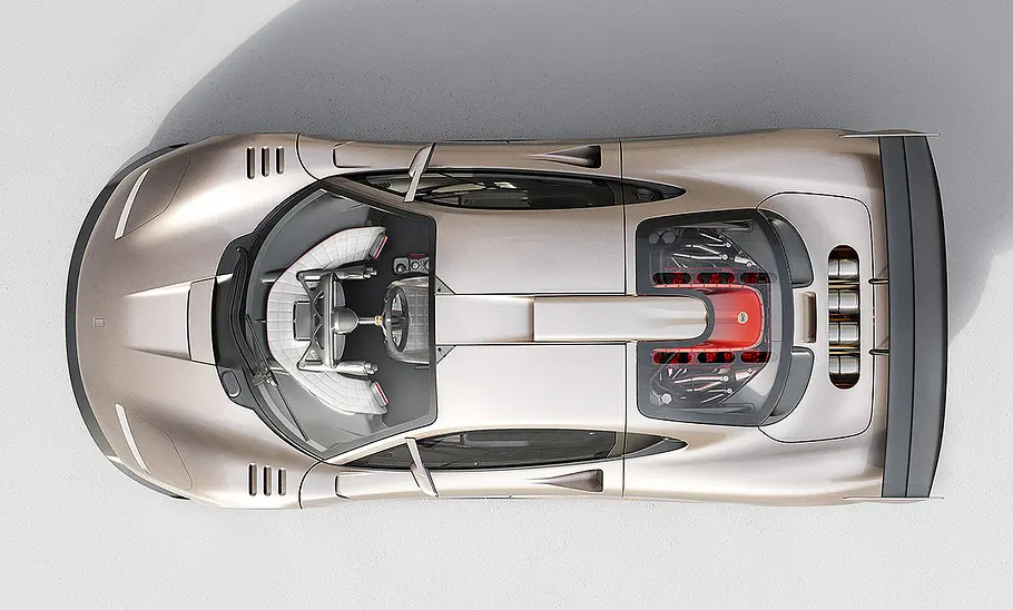 Blick von oben auf den Supersportler Gordon Murray S1 LM (2025).