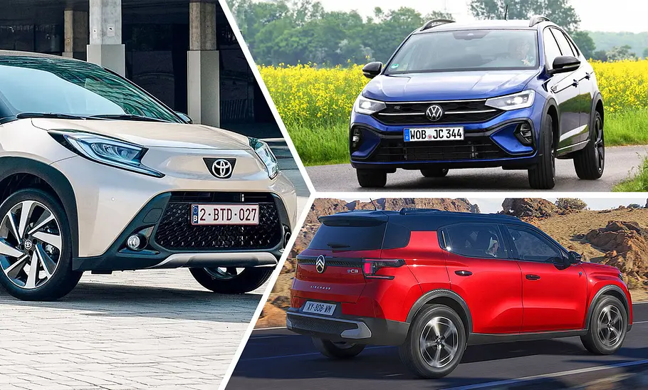Die günstigsten SUV Die günstigsten SUV als Collage aus Toyota Aygo X, VW Taigo und Citroen C3 Aircross