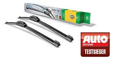 Hella-Scheibenwischer mit Verpackung und Testsiegel. - Foto: Kollage: AUTO ZEITUNG Foto: Hella
