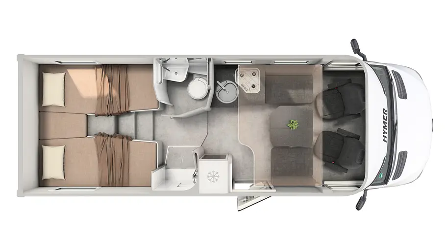 Die Grundrisszeichnung des Hymer GT-S 685.