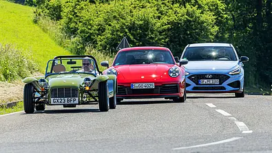 Caterham Super Seven 2000/Porsche 911 Carrera T/Hyundai i30 N Performance - Foto: Frank Ratering